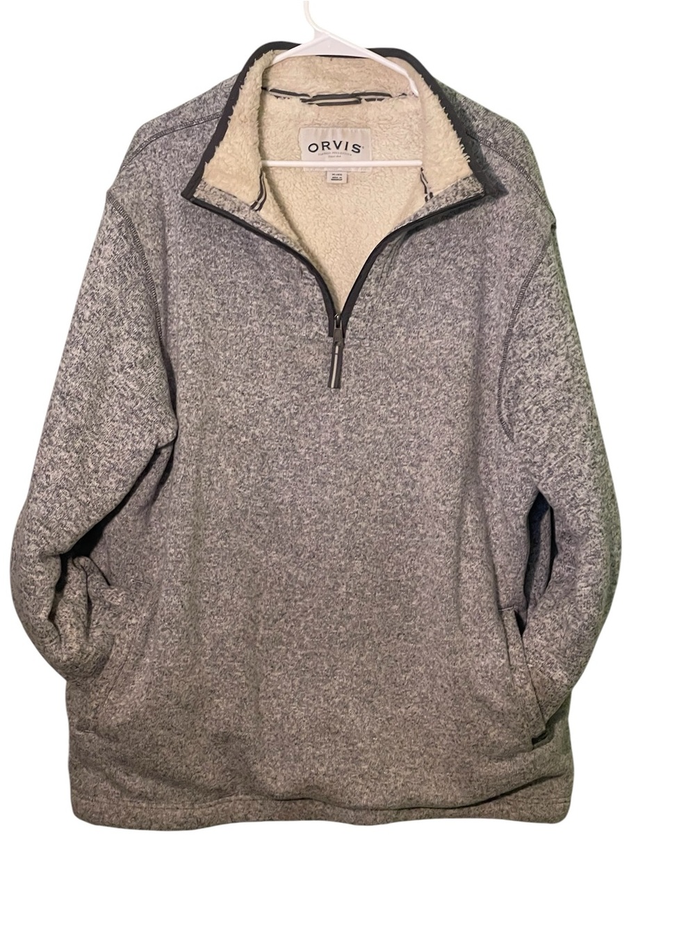 Orvis quarter-zip mock neck Sherpa lined with side pockets pullover. Size XL GUC